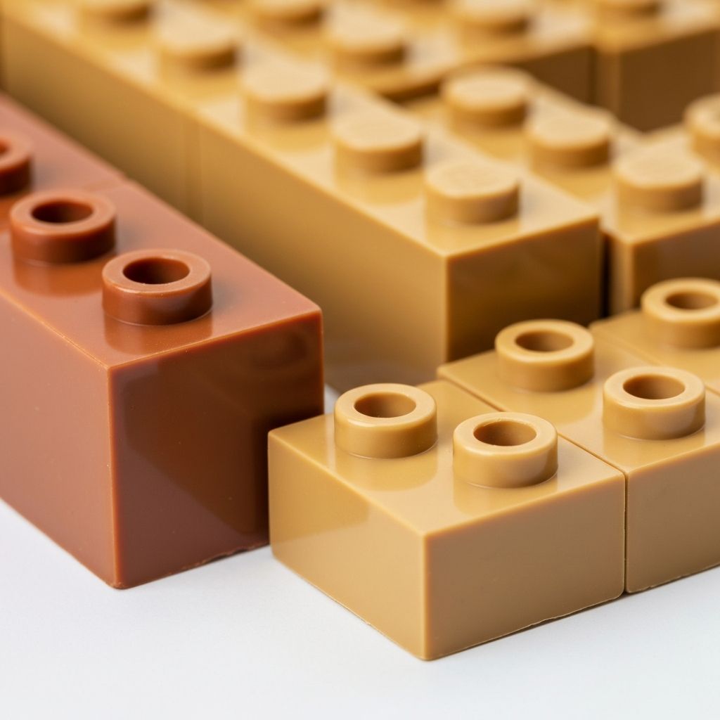 Macro comparison of two LEGO-compatible brand bricks side by side showing stud and tube differences in clutch and moulding precision
