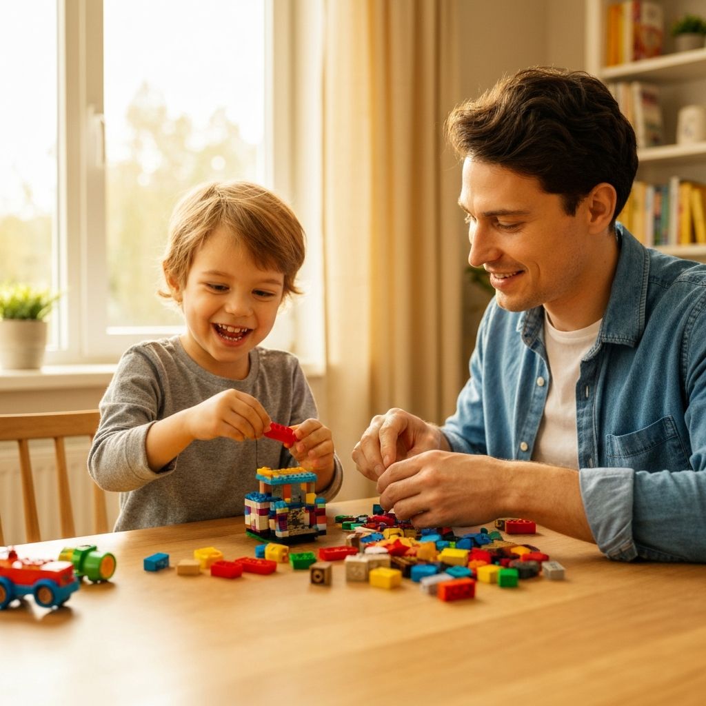 Parent and child building a Gobricks MOC together — affordable family brick building activity