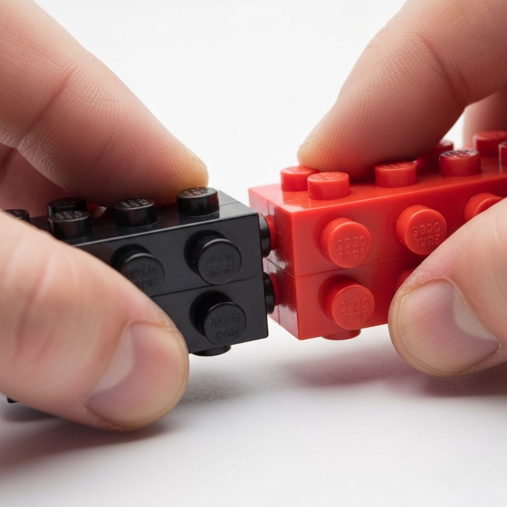 Clutch power test on Jie Star 58001 Titanic bricks showing tight brick-to-brick connection comparable to LEGO