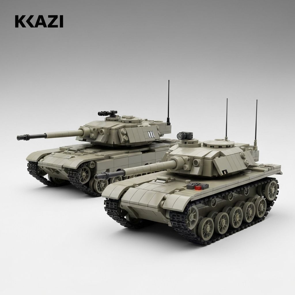 Side-by-side comparison of Kazi military building block tank versus MOREBYBOURN premium military brick tank showing detail and clutch quality difference