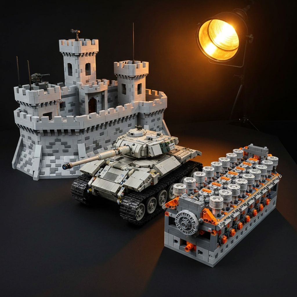 How to Master Advanced MOC Builds: Large Scale Building Blocks, RC Tank Building Set, V12 Engine Building Set