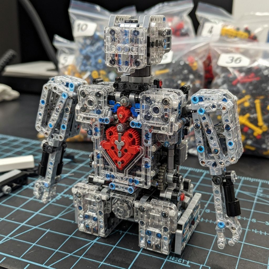 Close-up of Pantasy 86203 Astro Boy mechanical inner skeleton assembly with metallic gears and transparent casing pieces