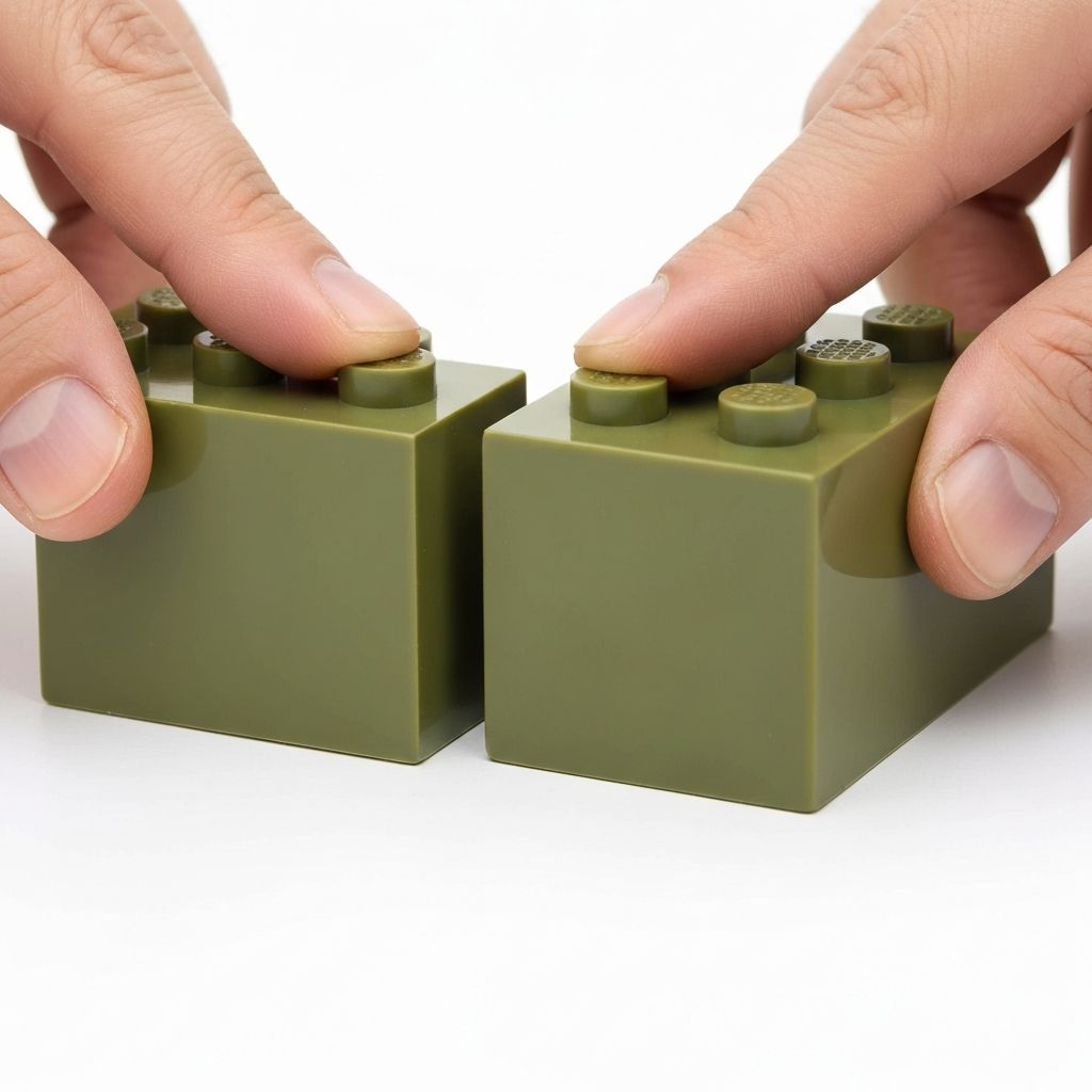 High-grade ABS brick clutch power test showing precise stud alignment on Sluban Spitfire M38-B0688 pieces