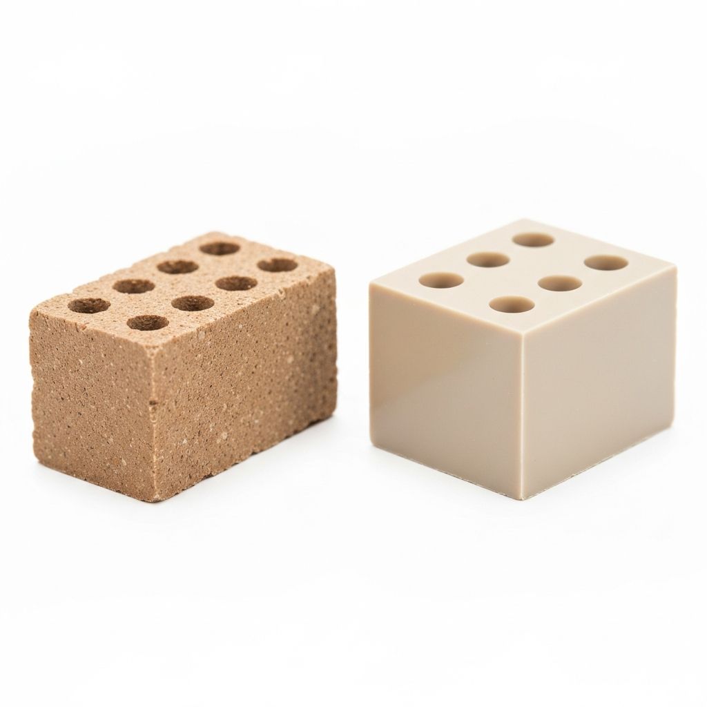 Macro comparison of Toptoy brick surface finish versus MOREBYBOURN premium ABS brick clutch quality