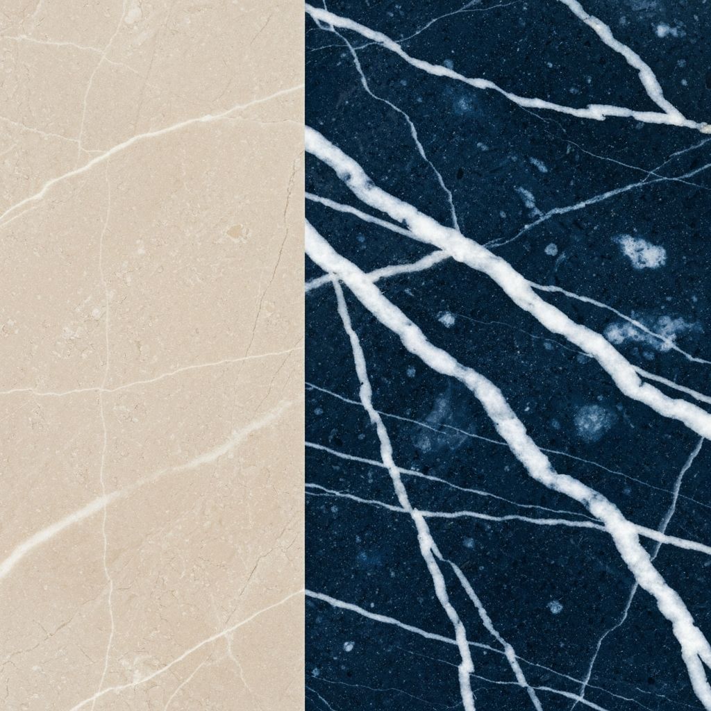 Macro side-by-side comparison of gothic arch brick pieces showing sticker decoration on budget brand versus premium pad-printed detail on MOREBYBOURN gothic arch bricks